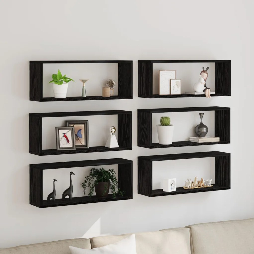 Falipolc 6 db Fekete Tölgy 60x15x23 cm Műanyag