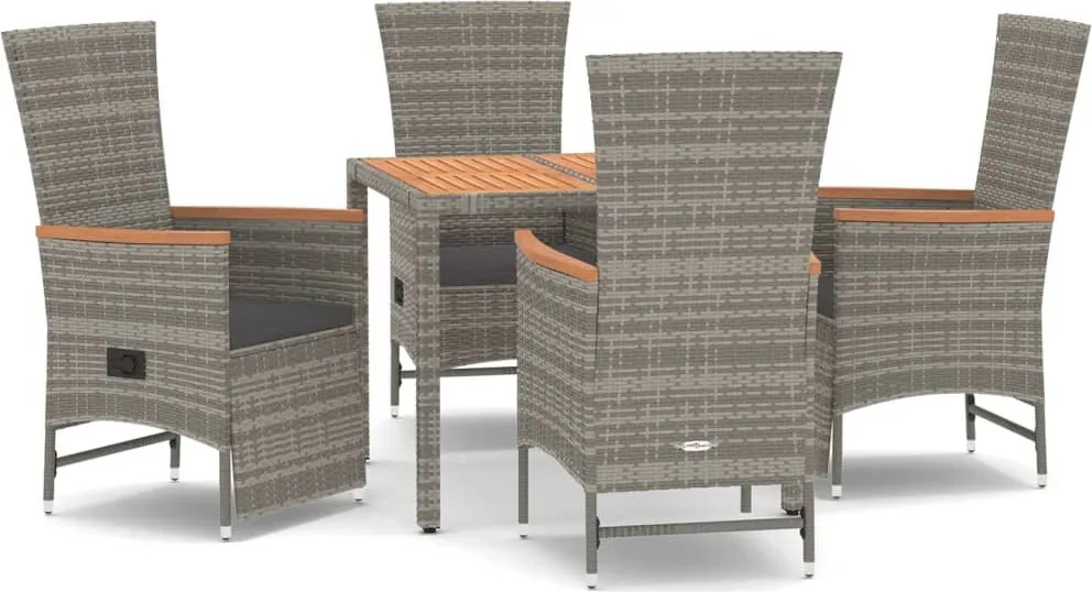 vidaXL 5 részes szürke polyrattan kerti étkezőgarnitúra párnával