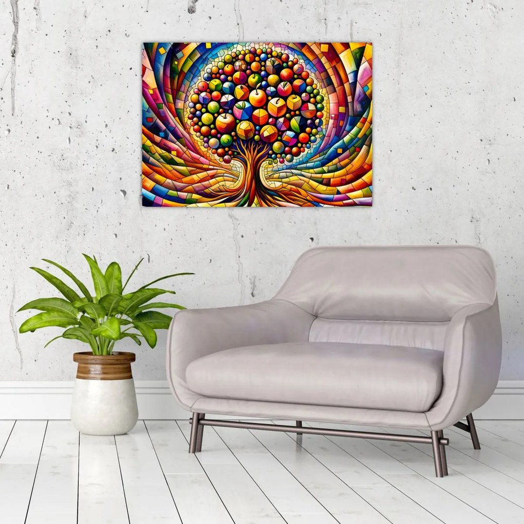 Üveg kép – Színes fa almákkal (70x50 cm)
