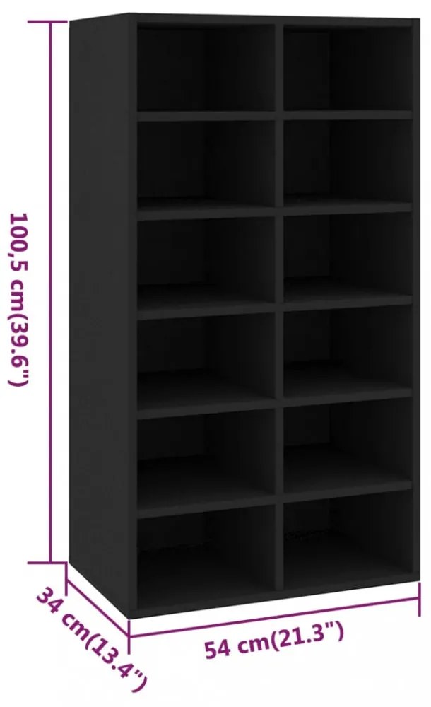 fekete szerelt fa cipőtartó 54 x 34 x 100,5 cm