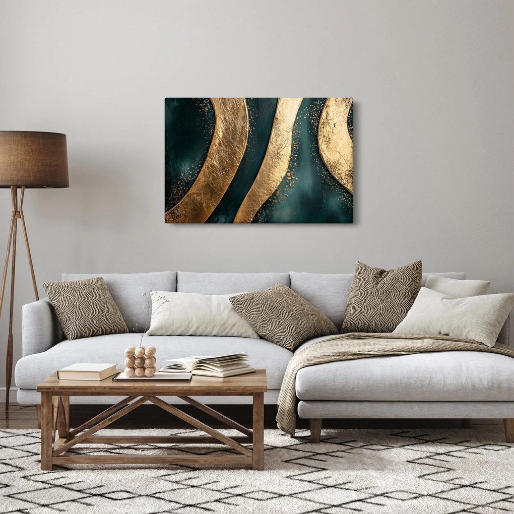 Kép - Zöld absztrakció arannyal I. (90x60 cm)
