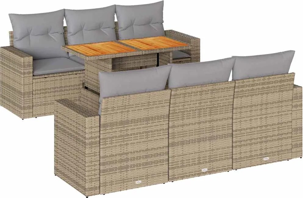 vidaXL 7 részes bézs polyrattan kerti ülőgarnitúra párnákkal