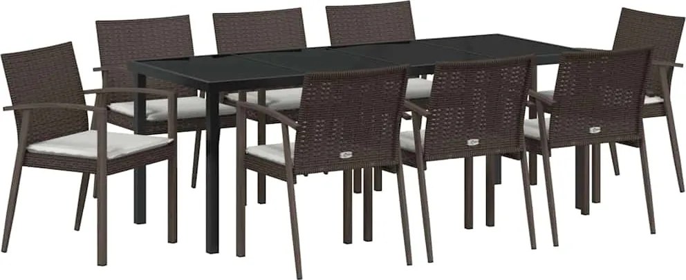 vidaXL Kert étkező szett 9 pcs Barna és fekete PE Rattan