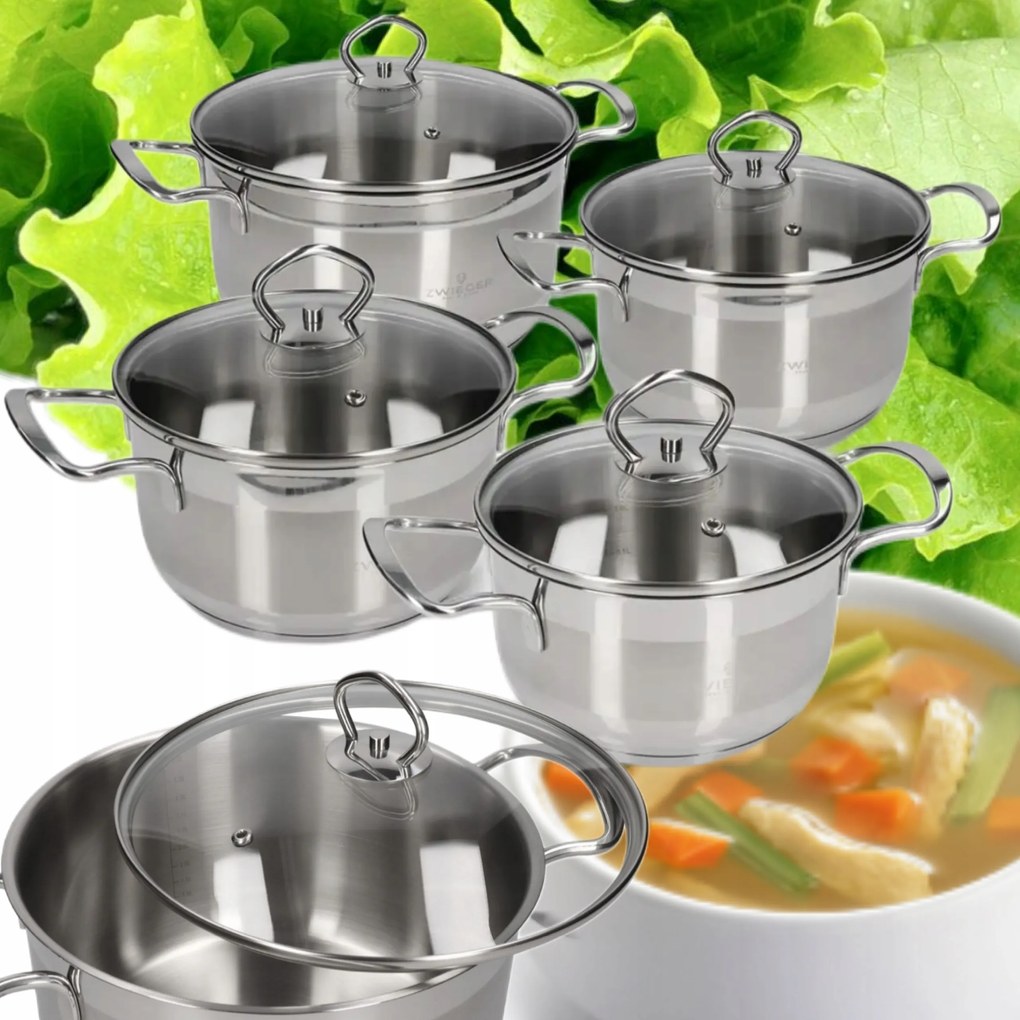 Zwieger Lovro 4 Db-os Edénykészlet 8EL Rozsdamentes Acél Indukciós Üveg Fedél