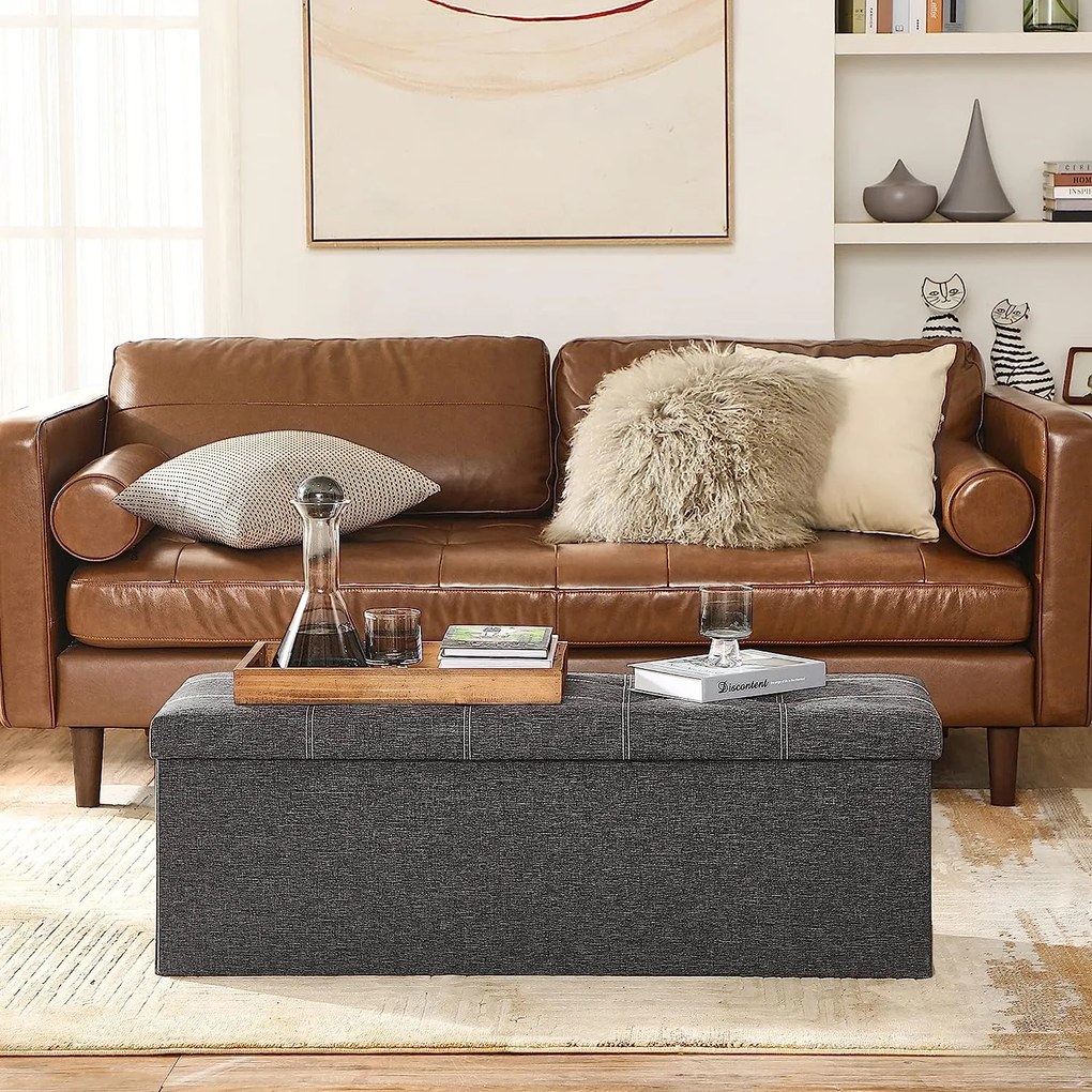 Puff, tároló pad összecsukható ülés ottomán 110x38x38 cm, sötétszürke