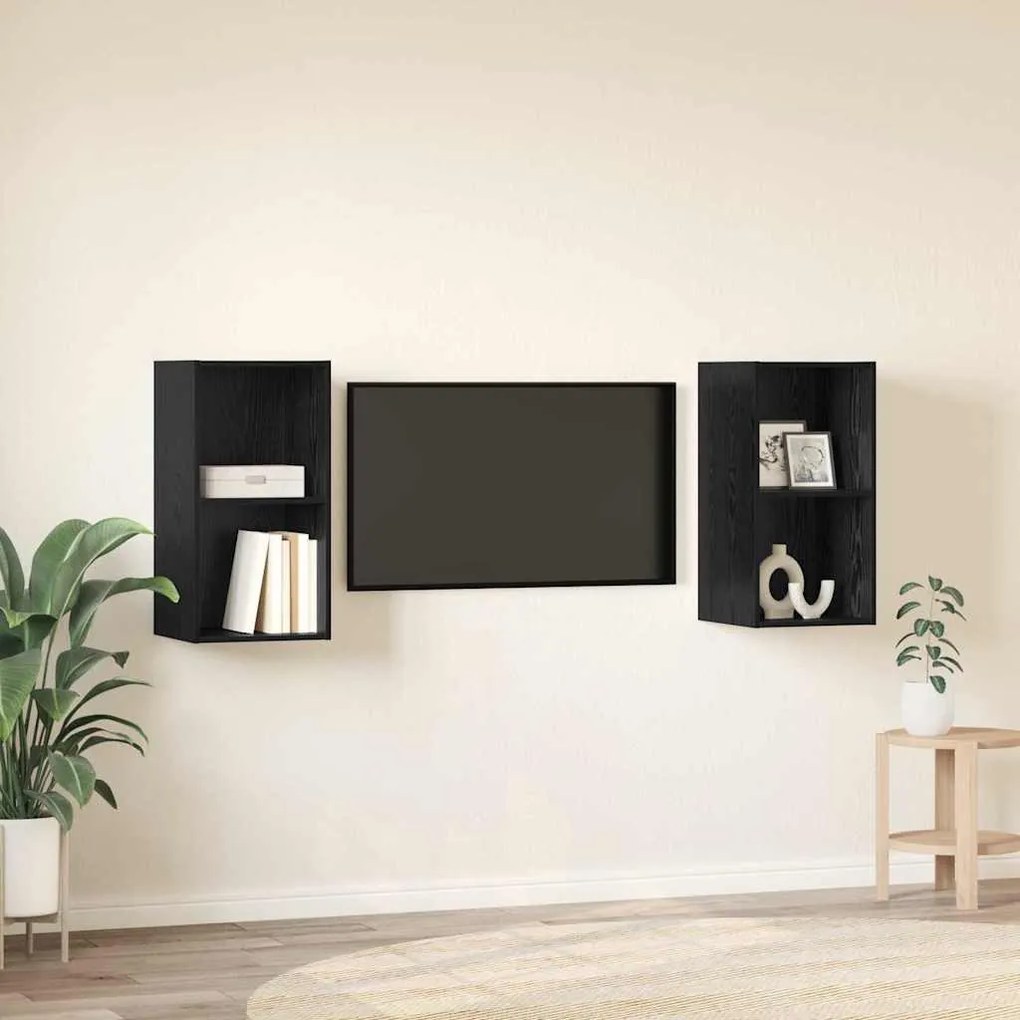 Fali TV Szekrény 2 pcs Fekete tölgy 37 x 37 x 72 cm Faanyag