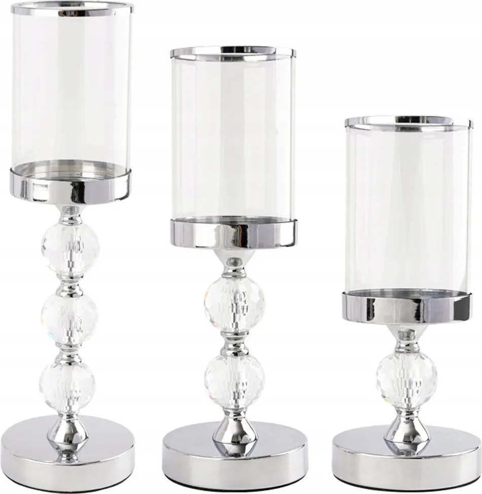 Gyertyatartó lampionok glamour fém kristály üveg szett króm 3 db