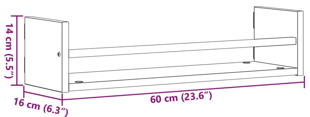 Falipolcok 2 db Fekete Tölgy 60x16x14 cm Műszaki Fa
