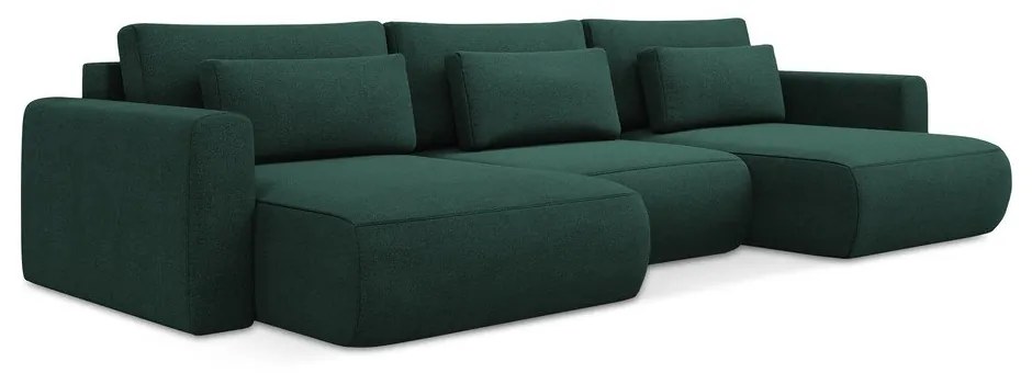 Zöld kinyitható-tárolóhelyes (U alakú) sarokkanapé Kapua – Makamii