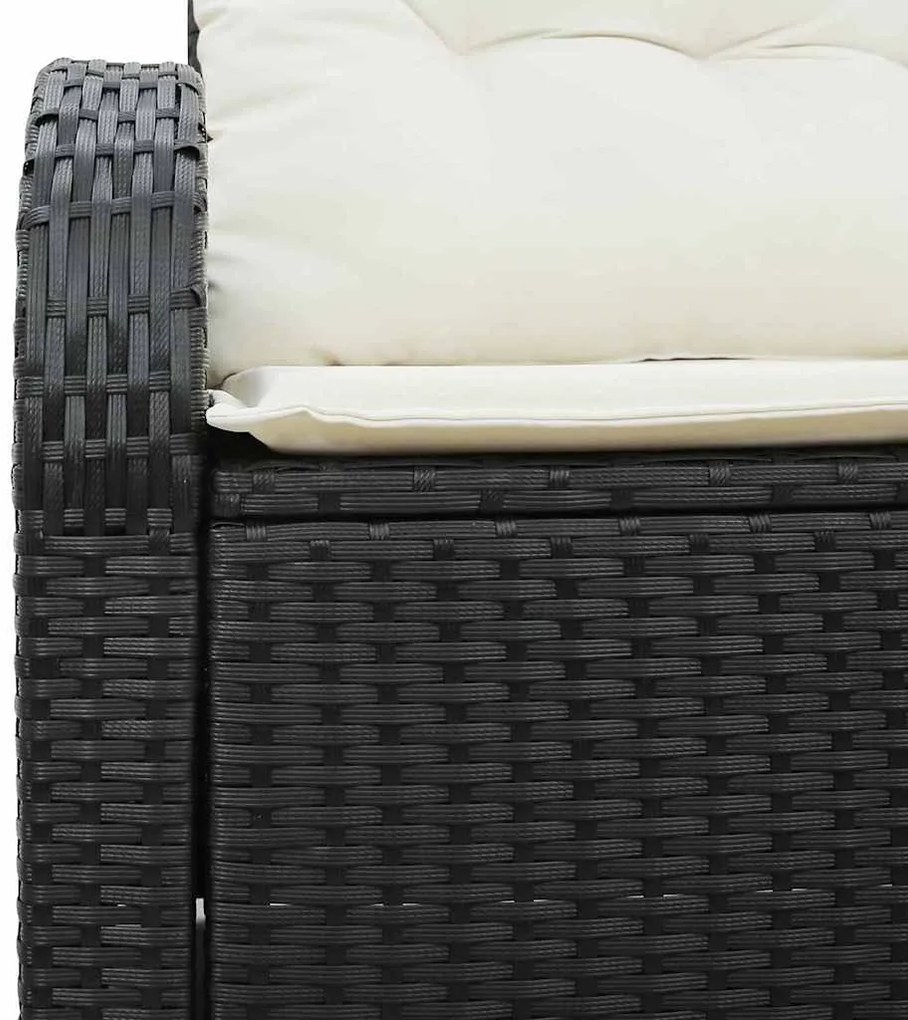2-Személyes Kert Kanapé Tárolóval &amp; Párnákkal Fekete Poli Rattan