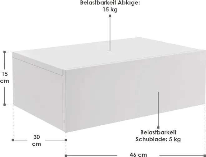 Függő éjjeliasztal 2 db  praktikus szett 46x30x15 fehér
