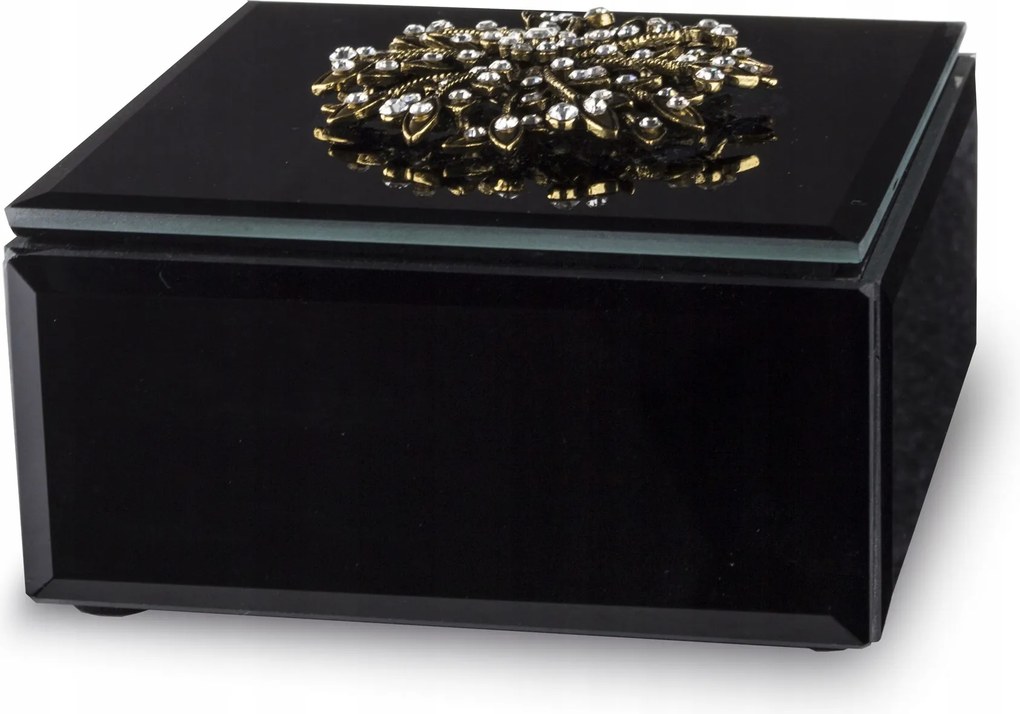 Üveg ékszerdoboz fekete glamour díszítéssel