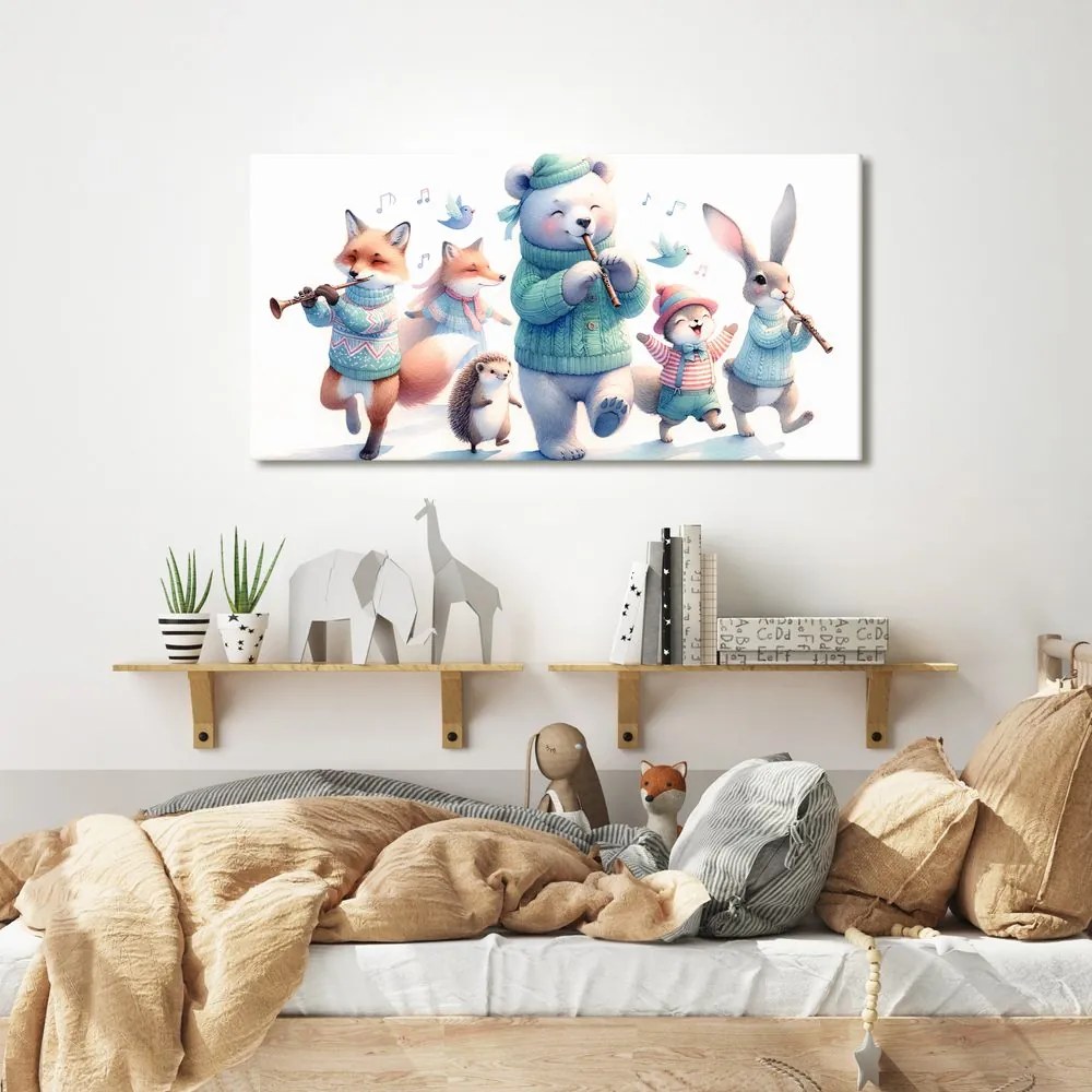 Kép cuki állatkák fuvolával télen