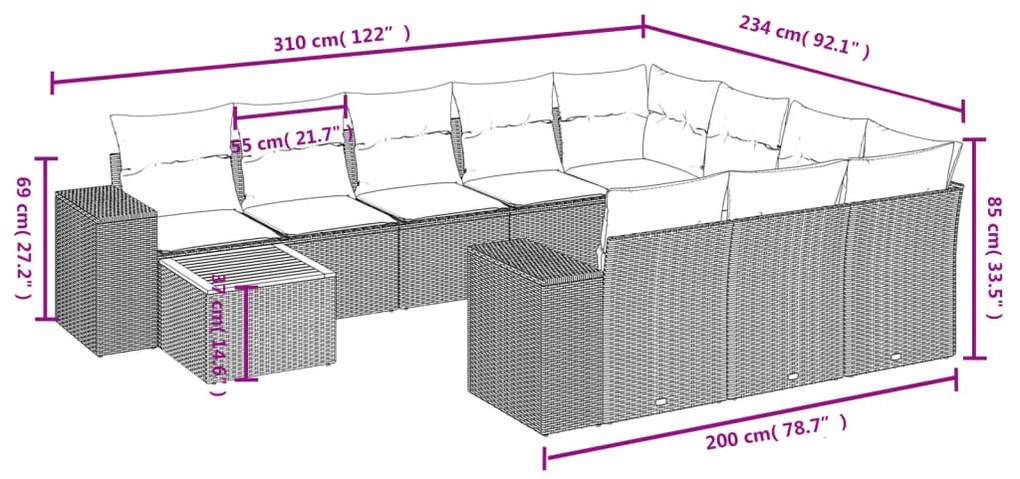 11 részes bézs polyrattan kerti ülőgarnitúra párnákkal