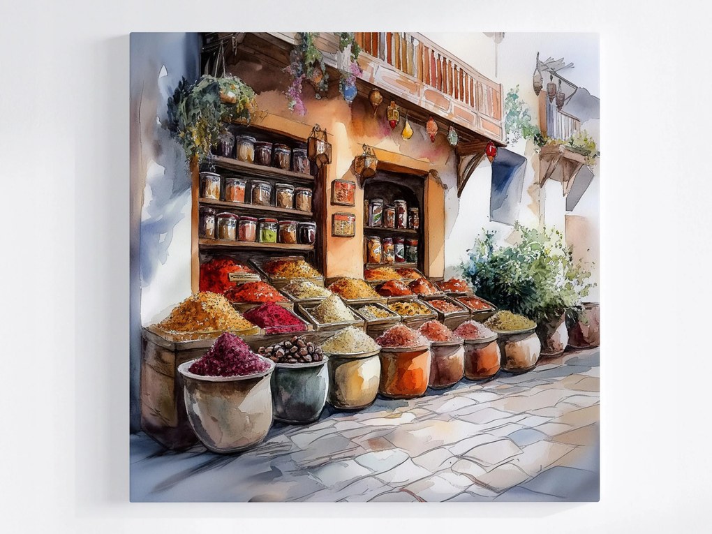 Vászonkép Canvas Arab Bazár Piac Fűszerbolt Gyógynövények 80x80