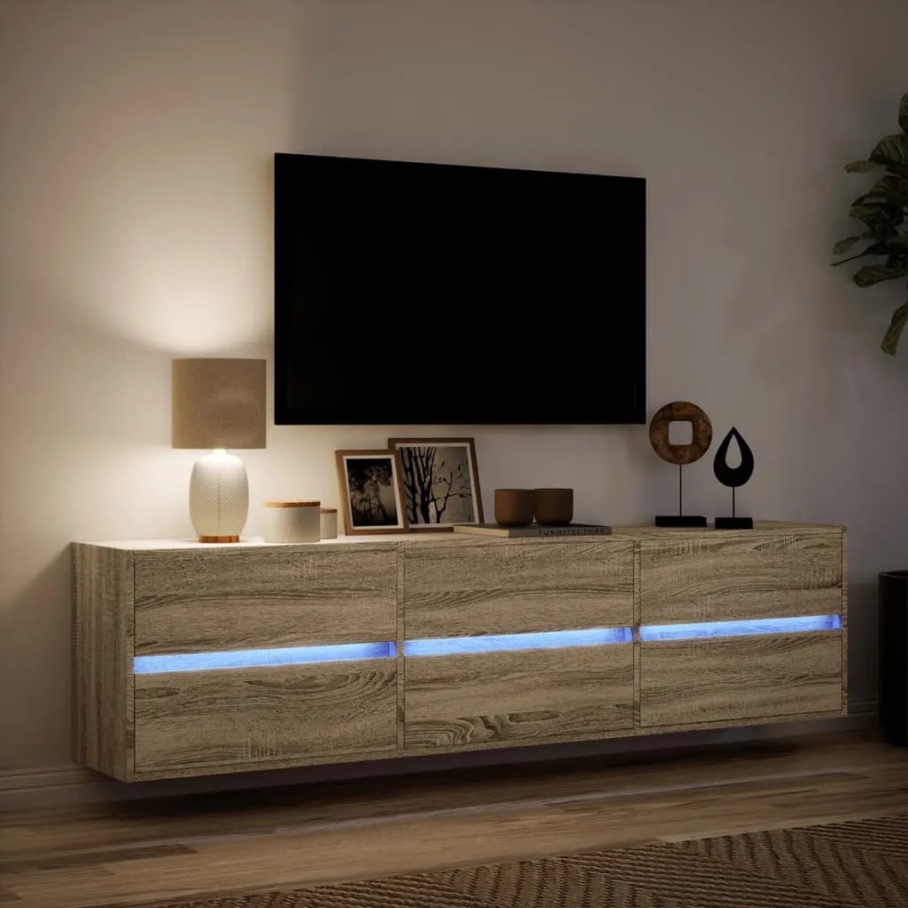 sonoma tölgy színű falra TV-szekrény LED-del 180 x 31 x 45 cm