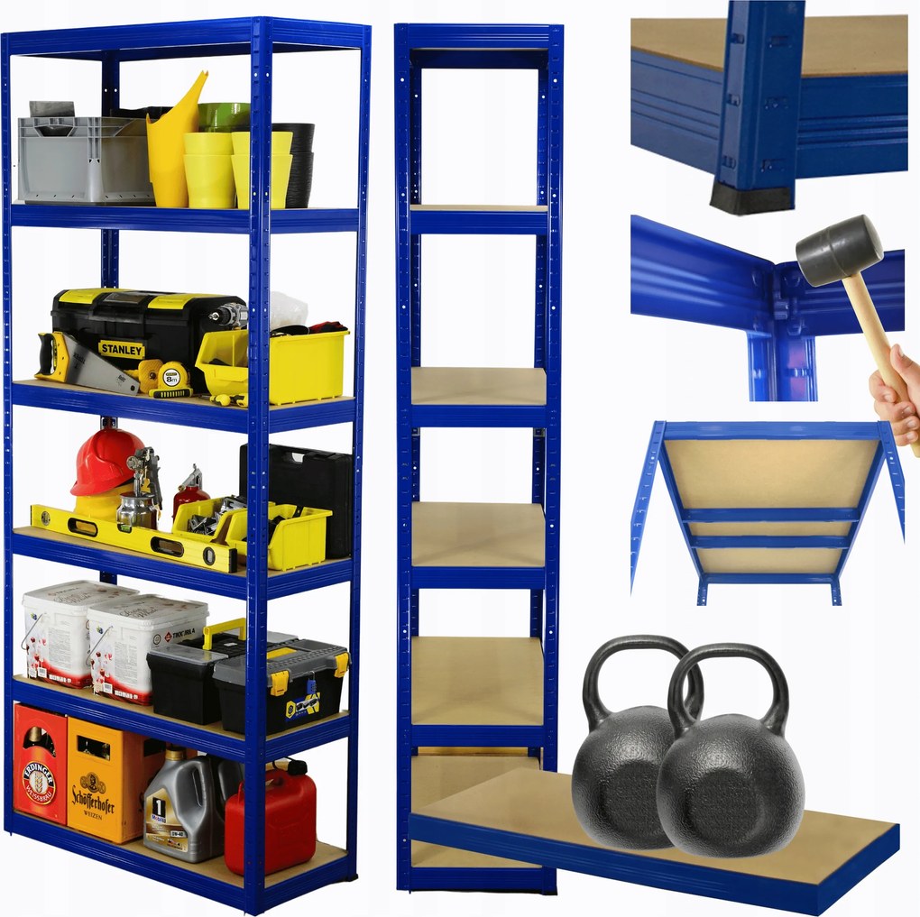 Tárolószekrény fém állvány Helios 213x110x40cm 6Px275kg Tömör Kék