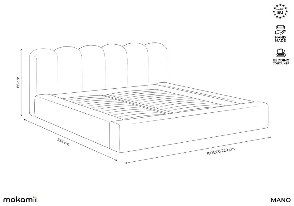 Sötétszürke kárpitozott ágyneműtartós franciaágy ágyráccsal 140x200 cm Mano – Makamii