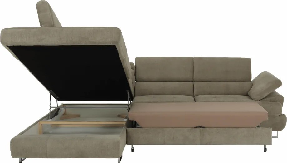 Ülőgarnitúra tárolóhellyel, világosbarna melír, szövet, balos, BUTON R