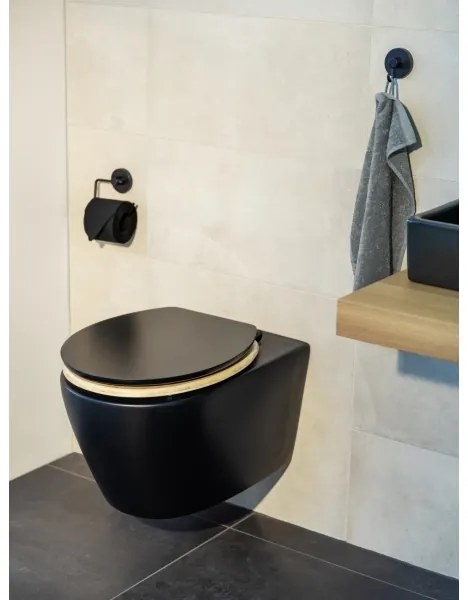 WENKO 25772100 - WC ülőke BAMBUZA 37x44 cm fekete/barna/fényes króm