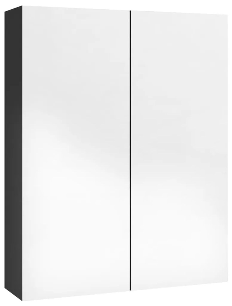 fényes fekete MDF tükrös fürdőszobaszekrény 60 x 15 x 75 cm