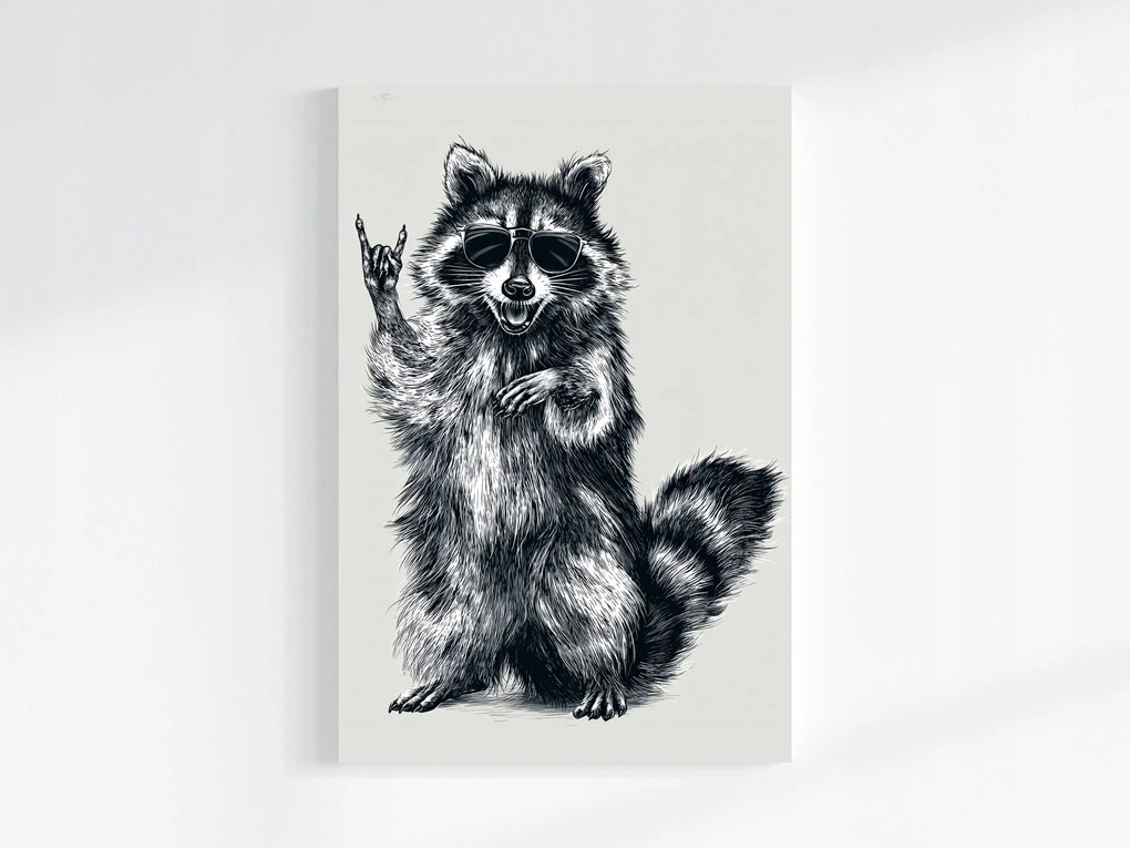 Vászonkép Canvas Grafika Mosómedve Gesztus Rock On Zene B&amp;w 80x120