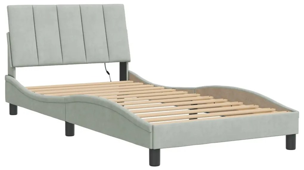 világosszürke bársony ágykeret LED-ekkel matrac nélkül Hanko 100 x 200 cm