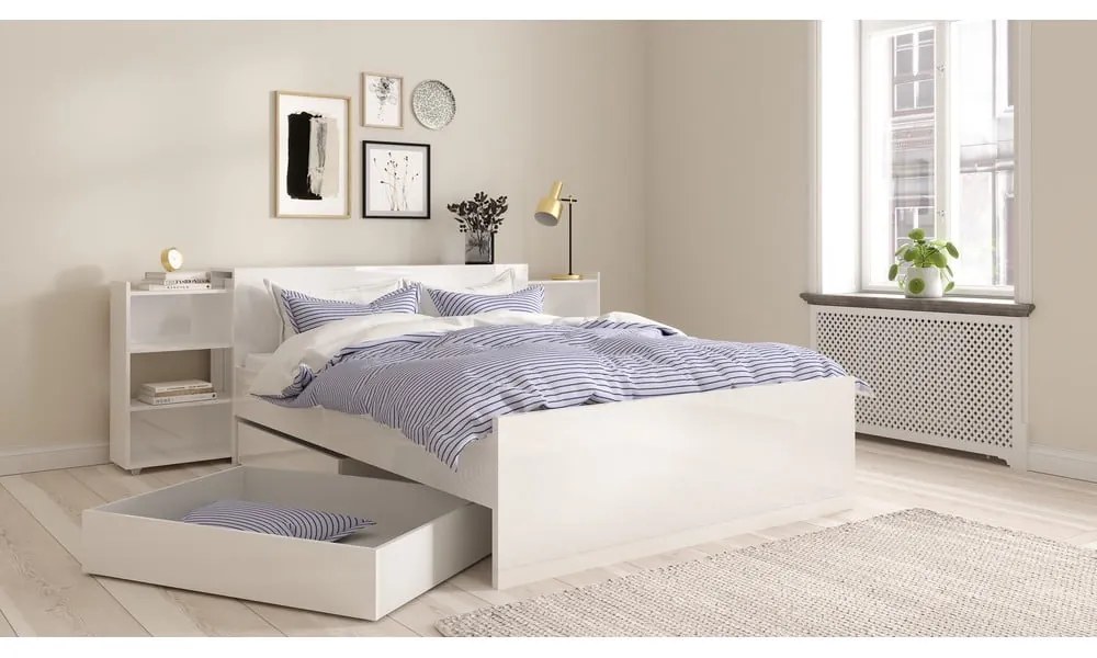 Fehér forgácslemez franciaágy ágyrács nélkül 140x200 cm Naia – Tvilum