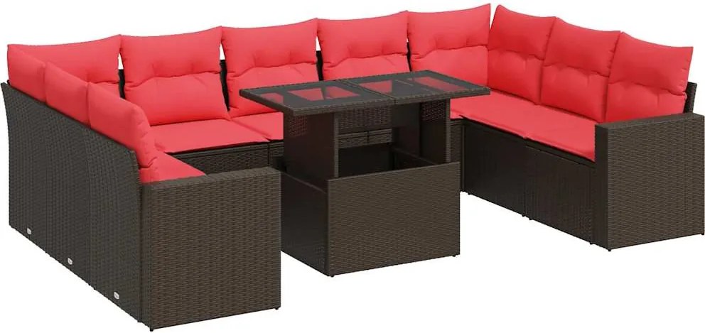 vidaXL 10 részes barna polyrattan akácfa kerti ülőgarnitúra párnákkal
