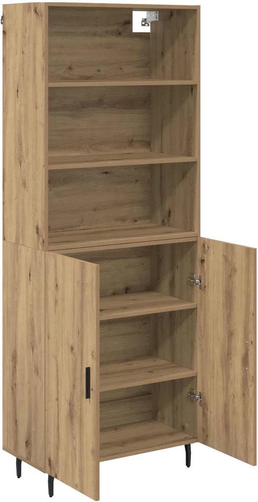 vidaXL Magasfiú Artisan tölgy 69,5 x 34 x 180 cm Műanyag Fa és Üveg
