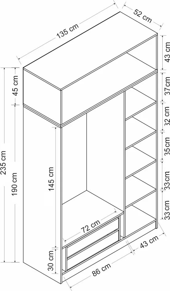 Minar gardróbszekrény, arany, 135 cm – TR506MNR2421