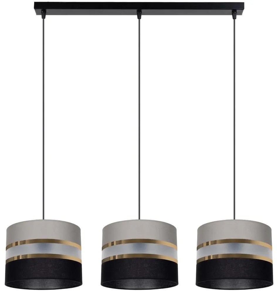 Csillár zsinóron CORAL 3xE27/60W/230V fekete/szürke