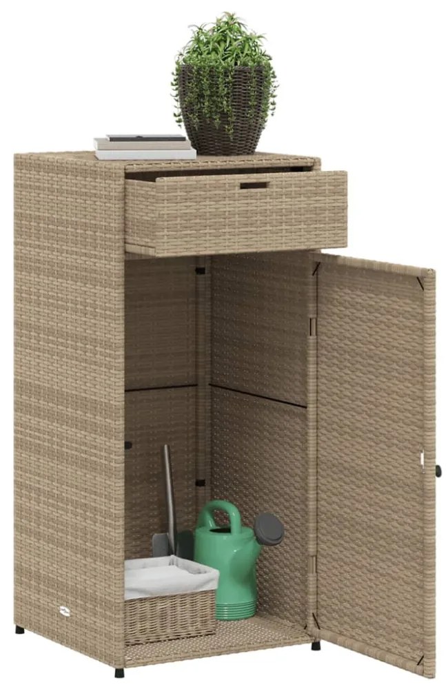 bézs polyrattan kerti tárolószekrény 55 x 55 x 111 cm