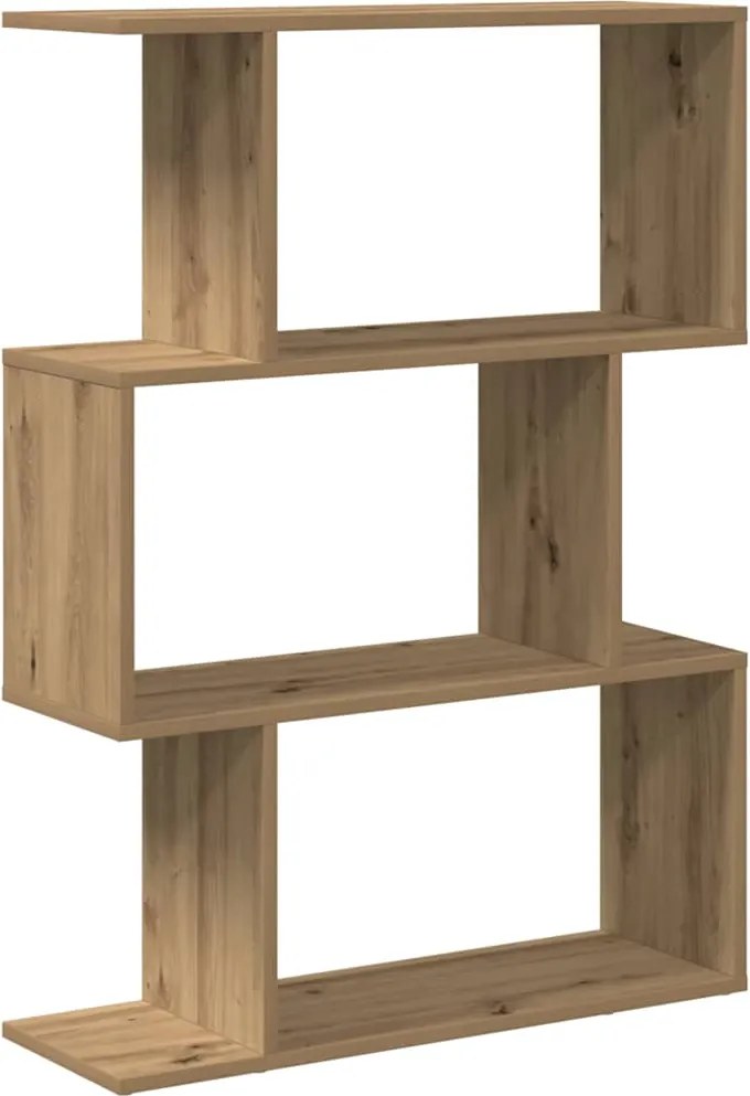 vidaXL 3 szintes kézműves tölgy fa elválasztó könyvespolc 70x24x97 cm