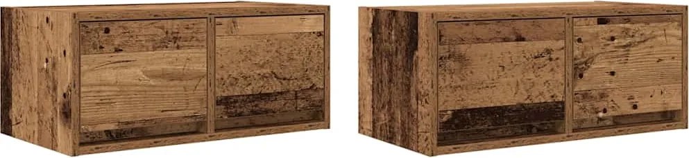 vidaXL 2 db antik fa szerelt fa fali TV-szekrény 60x31x25,5 cm