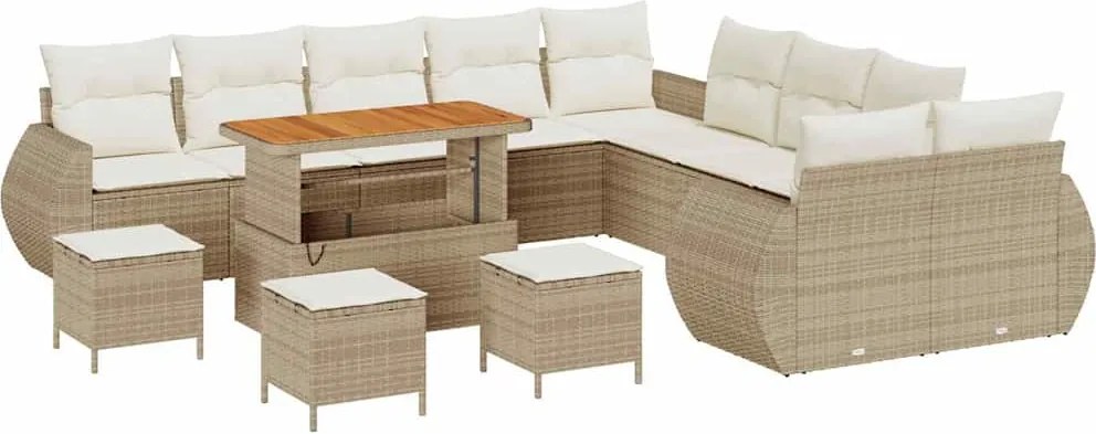 vidaXL Kerti Kanapé Szett 14 pcs Bézs polirattan