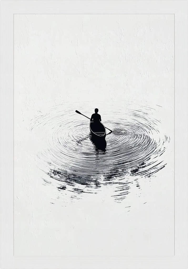 Poszter Keret Fa Grafika Ázsia Japán Sumi-e Víz Csónak 40x60