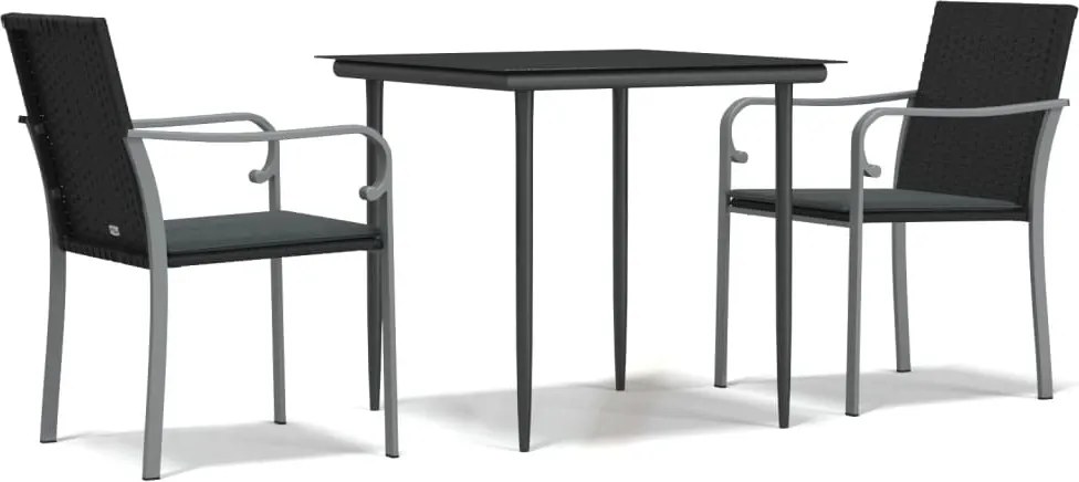 vidaXL 3 részes polyrattan és acél kerti étkezőgarnitúra párnával