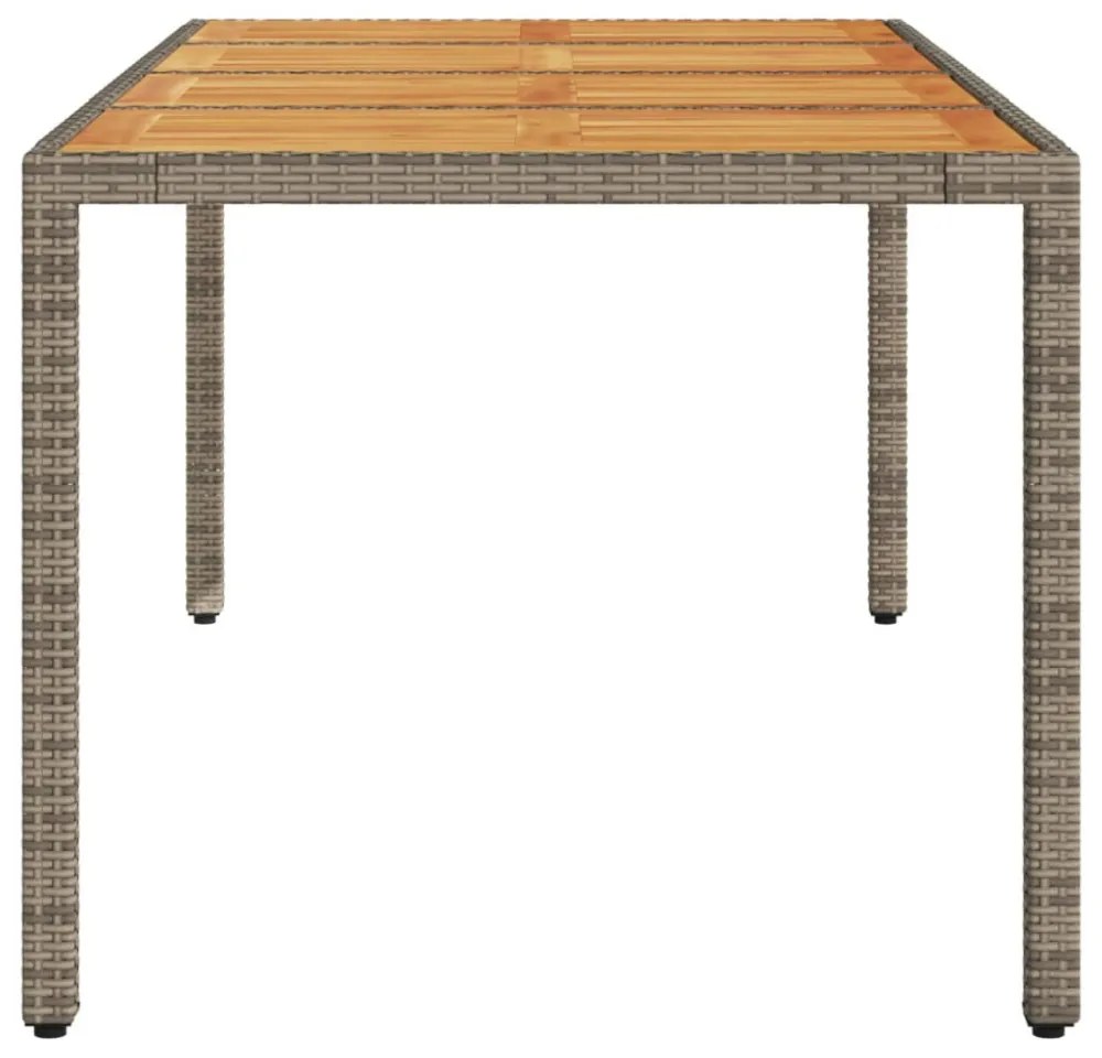 szürke polyrattan kerti asztal akácfa lappal 190 x 90 x 75 cm