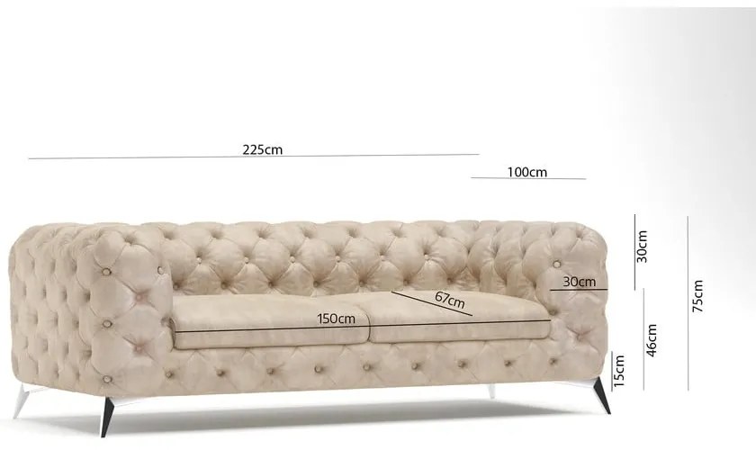 Bézs bársony kanapé 225 cm Chelsea – Ropez
