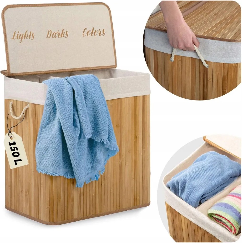 Bambusz szennyestartó kosár fedéllel 150 l Massido Massido