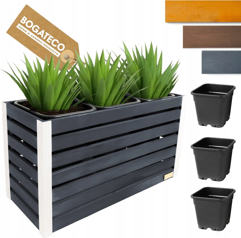 Nagy Kerti Virágtartó 3x 18L Növénybetét Lamellák 57x100x36 CM Antracit