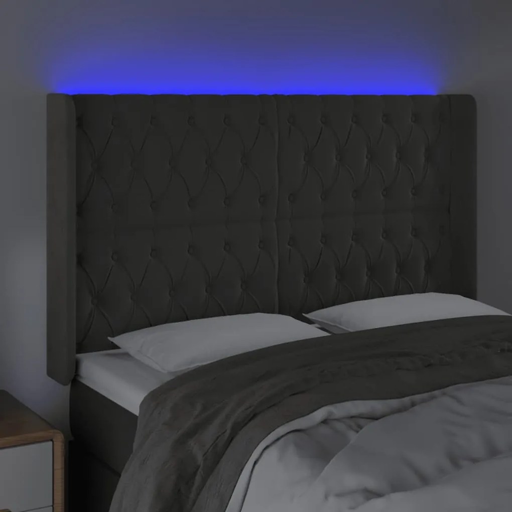 sötétszürke bársony LED-es fejtámla 163x16x118/128 cm