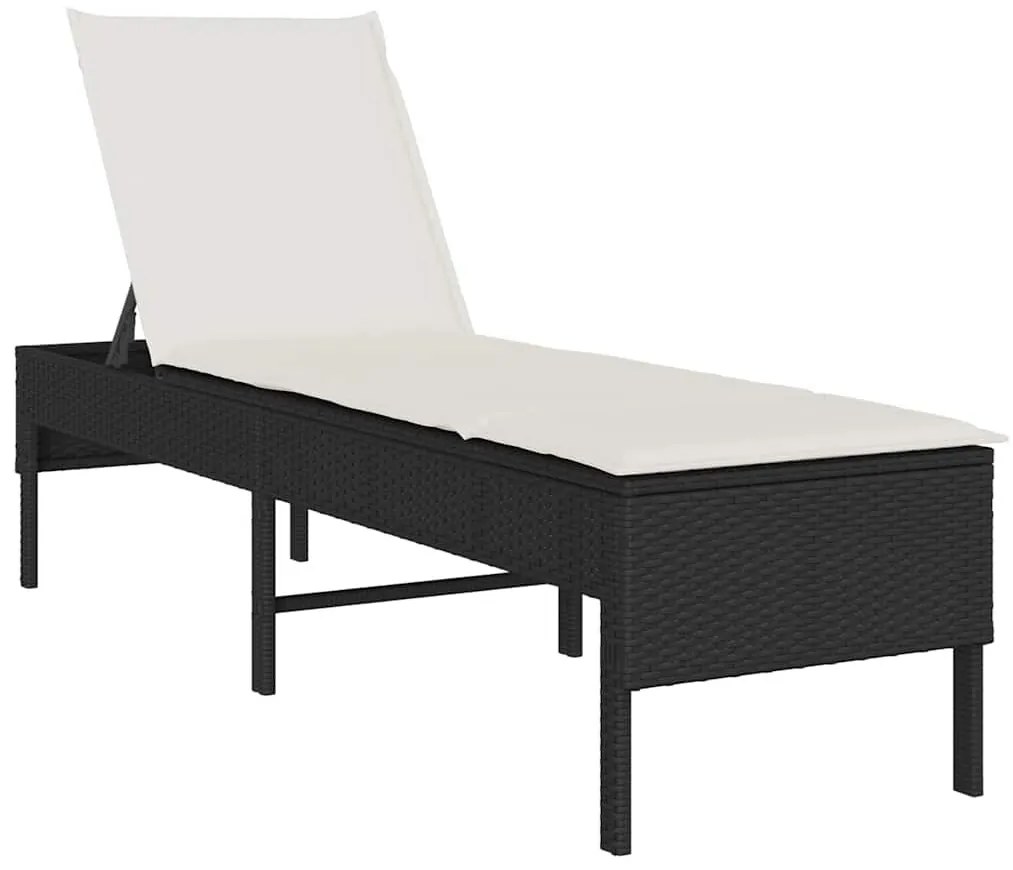 Fekete polyrattan napozóágy párnával 55x200x44 cm