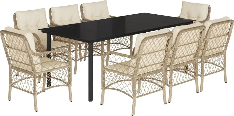 vidaXL 9 részes bézs polyrattan kerti étkezőgarnitúra párnákkal