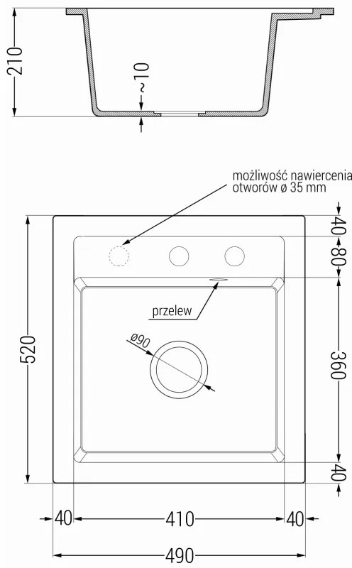 Mexen Vito, 1 kamrás gránit mosogató 520x490x210 mm és Savita mosogató csaptelep, fekete, 6503-77-672601-70-B