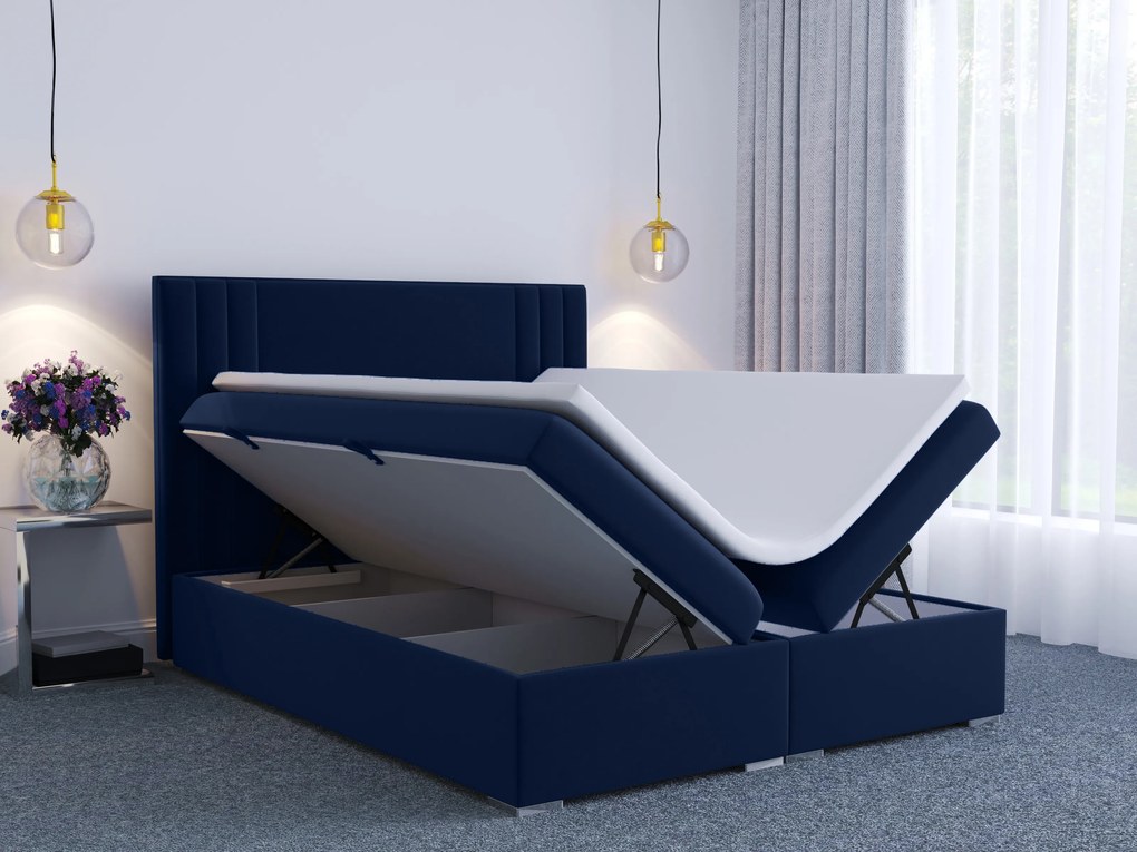 Franciaágy Boxspring 140 cm Morcano (sötétkék) (tárolóhellyel). Akció -16%. 1020335