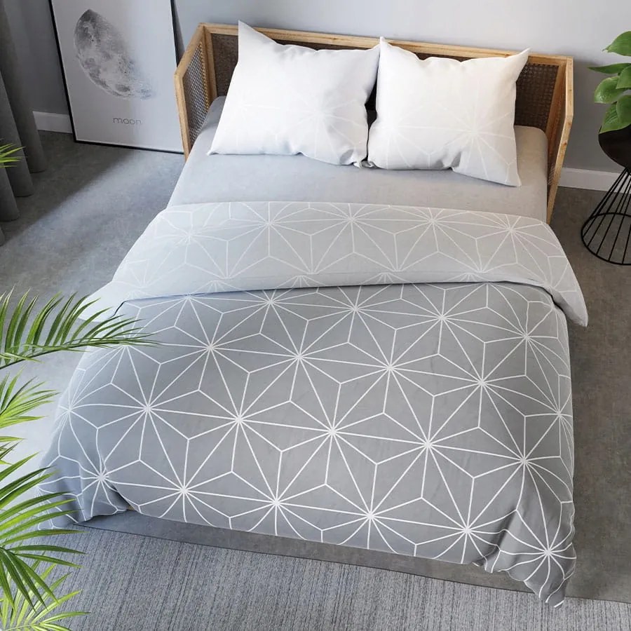 Szatén ágyneműhuzat 160x200 Galaxy szürke modern geometrikus minták