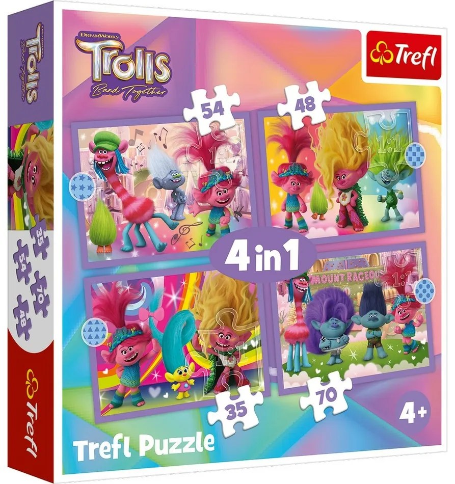 Trefl Trollok 3 színes kaland puzzle, 4v1 (35, 48, 54, 70 darab)