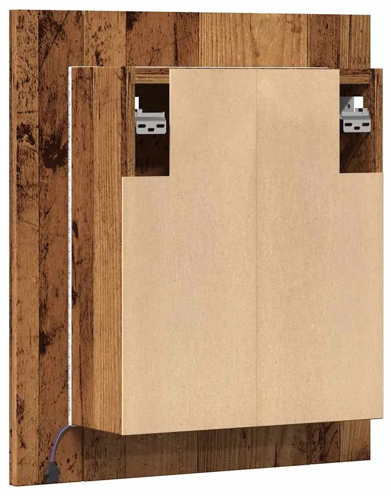 antik fa színű szerelt fa tükrös szekrény LED-del 40x12x45 cm